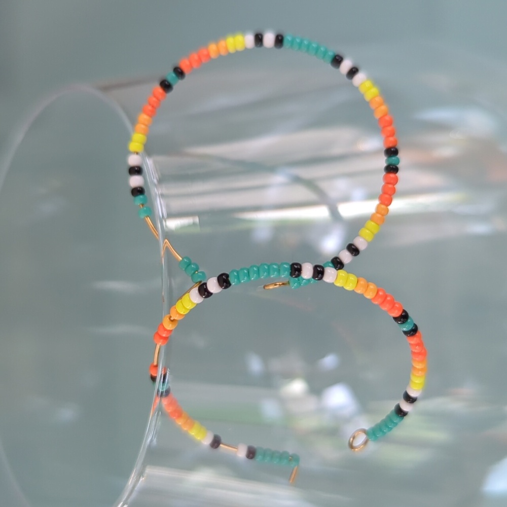 Boho Tribal Round Hoop Glass Beaded Handmade Native American Pierced Earrings